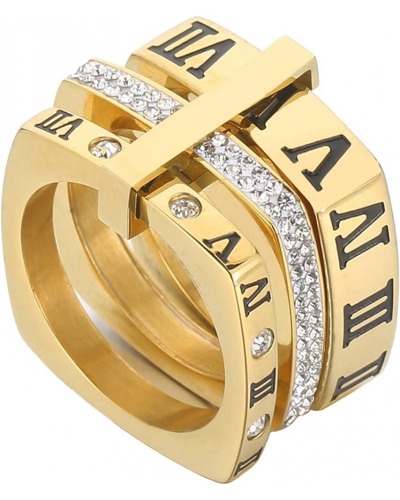 Women's Stainless Steel Roman Numeral Ring with Cubic Zirconia Engagement Wedding Trinity Band Rings Square Gold $10.87 Rings