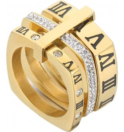 Women's Stainless Steel Roman Numeral Ring with Cubic Zirconia Engagement Wedding Trinity Band Rings Square Gold $10.87 Rings