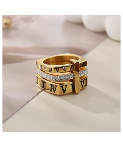 Women's Stainless Steel Roman Numeral Ring with Cubic Zirconia Engagement Wedding Trinity Band Rings Square Gold $10.87 Rings