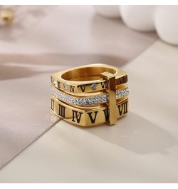 Women's Stainless Steel Roman Numeral Ring with Cubic Zirconia Engagement Wedding Trinity Band Rings Square Gold $10.87 Rings