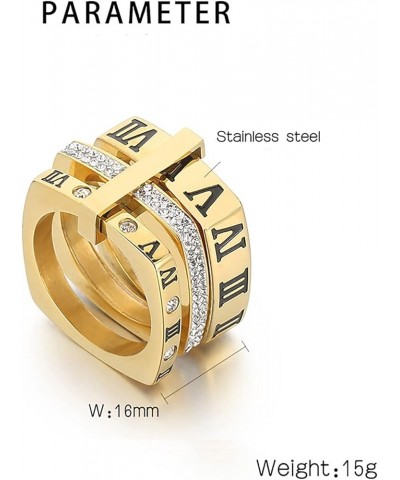 Women's Stainless Steel Roman Numeral Ring with Cubic Zirconia Engagement Wedding Trinity Band Rings Square Gold $10.87 Rings