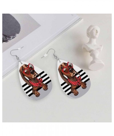 Leather Earrings for Women Teardrop Double-Sided Dangle Lightweight Girls Leaf Earrings Dachshund Dog $7.40 Earrings