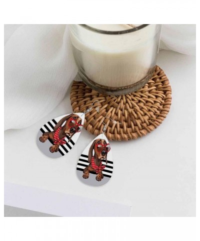 Leather Earrings for Women Teardrop Double-Sided Dangle Lightweight Girls Leaf Earrings Dachshund Dog $7.40 Earrings