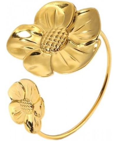 Exaggerated Flower Bracelet 18K Gold Plated Stainless Steel for Women Girls Gold Tone Bangle Vintage Style Blossom Flowers Br...