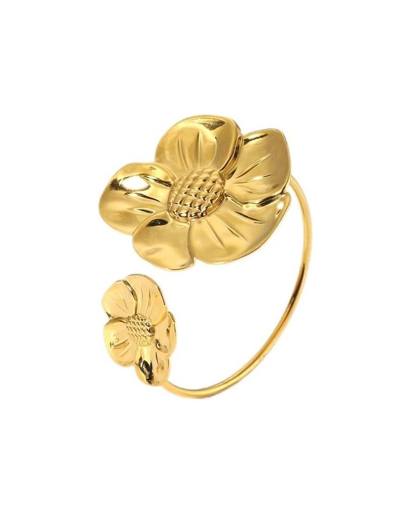 Exaggerated Flower Bracelet 18K Gold Plated Stainless Steel for Women Girls Gold Tone Bangle Vintage Style Blossom Flowers Br...