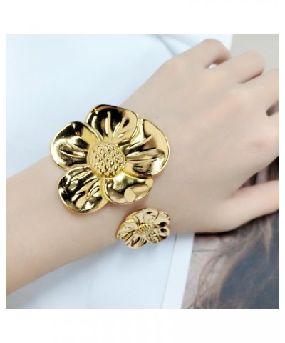 Exaggerated Flower Bracelet 18K Gold Plated Stainless Steel for Women Girls Gold Tone Bangle Vintage Style Blossom Flowers Br...