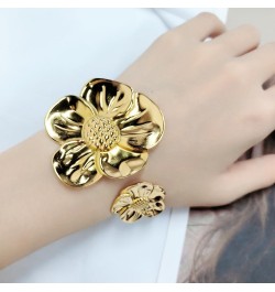 Exaggerated Flower Bracelet 18K Gold Plated Stainless Steel for Women Girls Gold Tone Bangle Vintage Style Blossom Flowers Br...