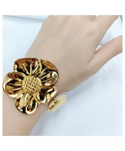 Exaggerated Flower Bracelet 18K Gold Plated Stainless Steel for Women Girls Gold Tone Bangle Vintage Style Blossom Flowers Br...