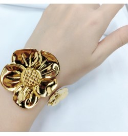 Exaggerated Flower Bracelet 18K Gold Plated Stainless Steel for Women Girls Gold Tone Bangle Vintage Style Blossom Flowers Br...