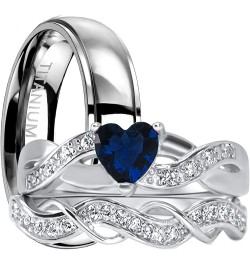 His and Hers 3 Piece Trio Sterling Silver Titanium Blue Wedding Band Engagement Ring Set Her 9 - His 9 $39.90 Sets