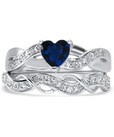 His and Hers 3 Piece Trio Sterling Silver Titanium Blue Wedding Band Engagement Ring Set Her 9 - His 9 $39.90 Sets