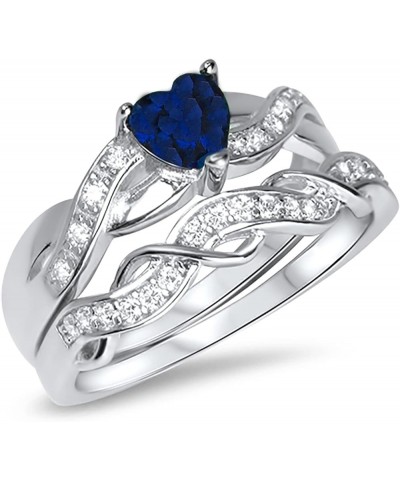 His and Hers 3 Piece Trio Sterling Silver Titanium Blue Wedding Band Engagement Ring Set Her 9 - His 9 $39.90 Sets