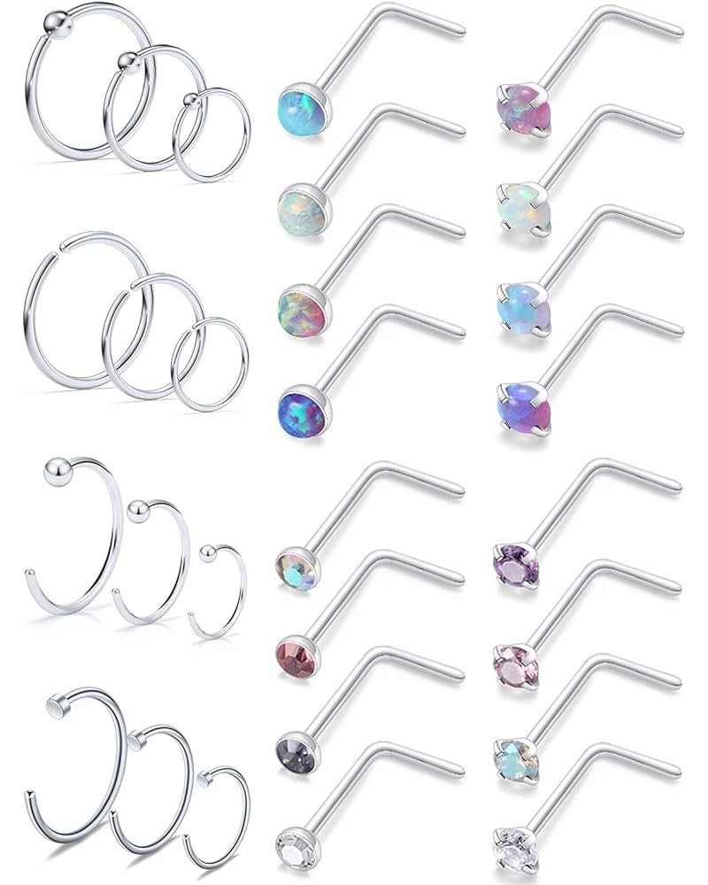 18 Gauge Nose Rings Hoop Stainless Steel Bone L Shaped Screw 1.5-3mm CZ Nose Studs Cartilage Daith Tragus Ear Piercing Ring H...