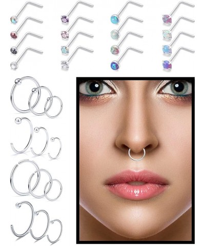 18 Gauge Nose Rings Hoop Stainless Steel Bone L Shaped Screw 1.5-3mm CZ Nose Studs Cartilage Daith Tragus Ear Piercing Ring H...