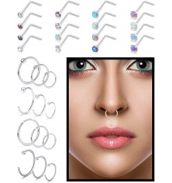 18 Gauge Nose Rings Hoop Stainless Steel Bone L Shaped Screw 1.5-3mm CZ Nose Studs Cartilage Daith Tragus Ear Piercing Ring H...