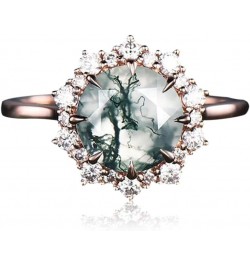 Natural Moss Agate Ring for Women 925 Sterling Silver Green Promise Ring for Women Engagement Moss Agate Jewelry for Wedding/...