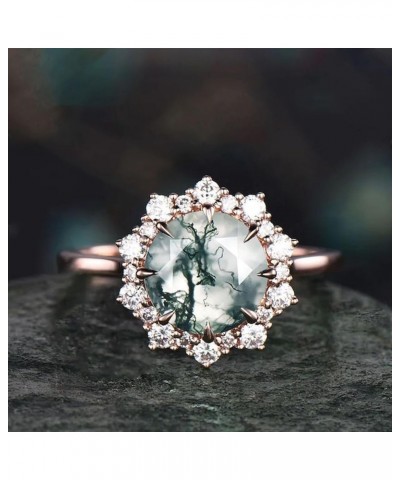 Natural Moss Agate Ring for Women 925 Sterling Silver Green Promise Ring for Women Engagement Moss Agate Jewelry for Wedding/...