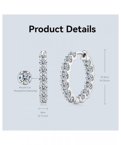 Moissanite Hoop Earrings for Women, 925 Sterling Silver D-E Color Moissanite Simulated Diamond Earrings, Small Huggie Hoop Ea...