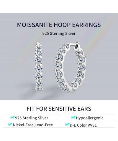 Moissanite Hoop Earrings for Women, 925 Sterling Silver D-E Color Moissanite Simulated Diamond Earrings, Small Huggie Hoop Ea...