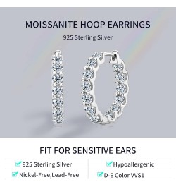 Moissanite Hoop Earrings for Women, 925 Sterling Silver D-E Color Moissanite Simulated Diamond Earrings, Small Huggie Hoop Ea...