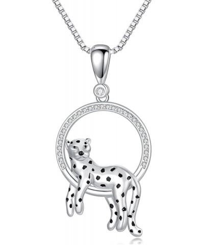 Cheetah Pendant Necklace Leopard Round Necklace Silver Panther Necklace Jewelry Gift for Women Girls $22.16 Necklaces