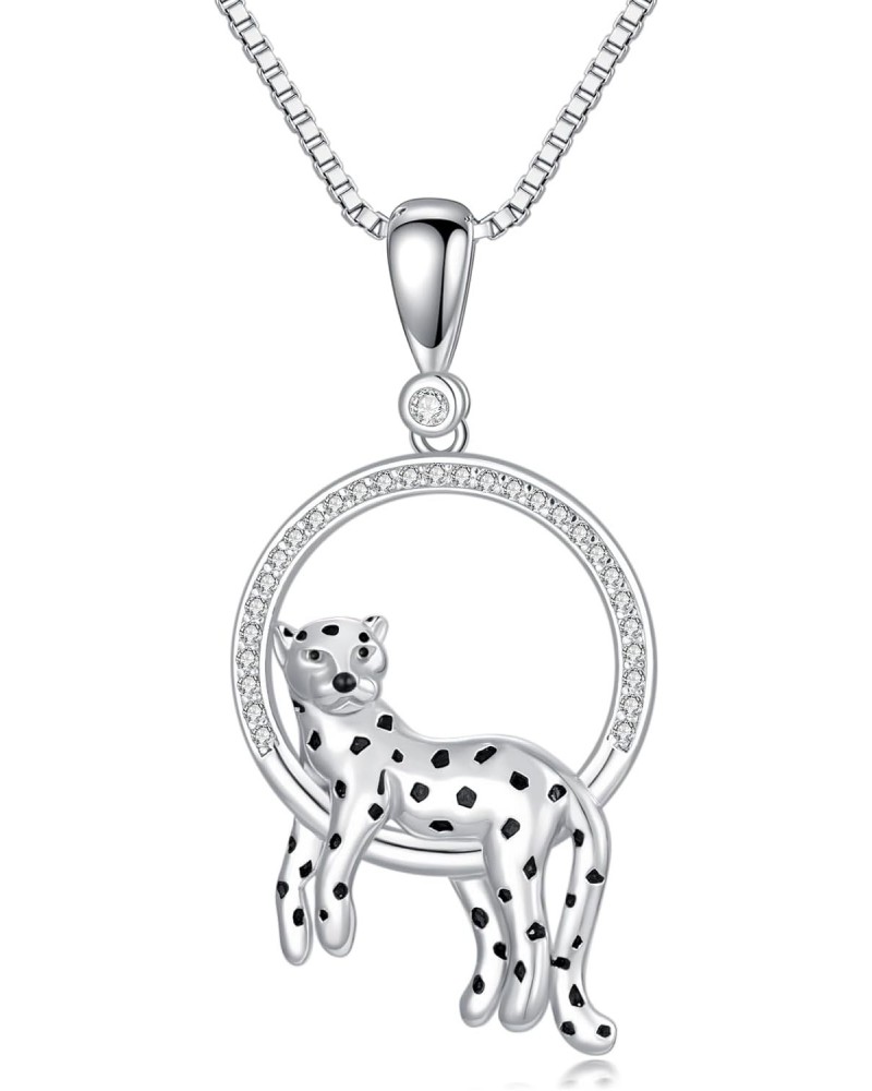 Cheetah Pendant Necklace Leopard Round Necklace Silver Panther Necklace Jewelry Gift for Women Girls $22.16 Necklaces