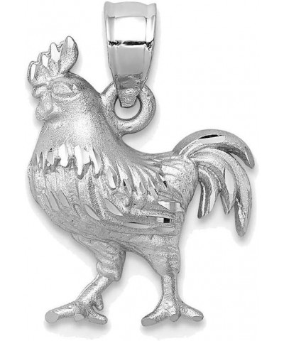 14k White Gold Satin Shiny-Cut Rooster Pendant $102.55 Pendants