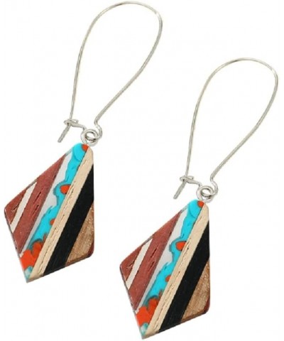 Retro Wooden Resin Geometric Bar Drop Dangle Earrings Two Tone Handmade Natural Wood for Women Girls Lightweight Bohemian Sta...