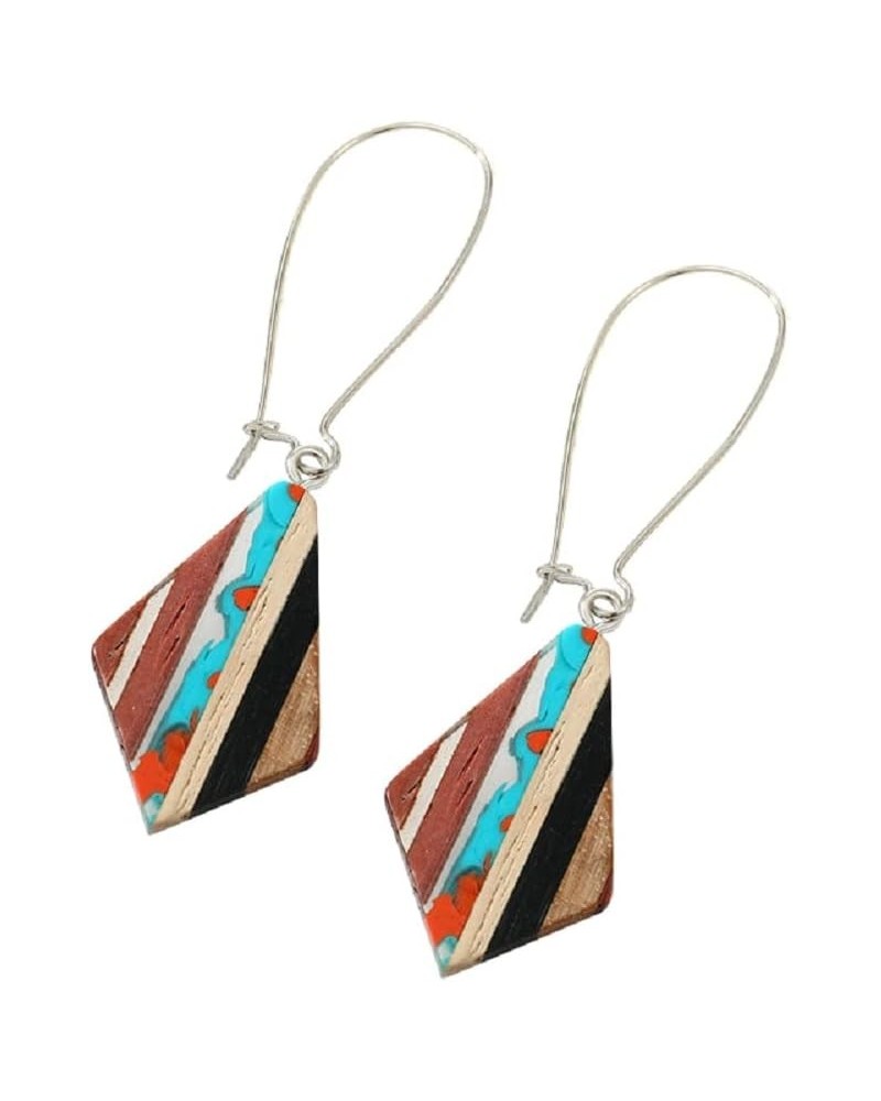 Retro Wooden Resin Geometric Bar Drop Dangle Earrings Two Tone Handmade Natural Wood for Women Girls Lightweight Bohemian Sta...