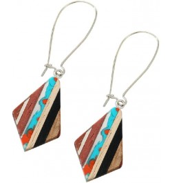 Retro Wooden Resin Geometric Bar Drop Dangle Earrings Two Tone Handmade Natural Wood for Women Girls Lightweight Bohemian Sta...