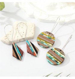 Retro Wooden Resin Geometric Bar Drop Dangle Earrings Two Tone Handmade Natural Wood for Women Girls Lightweight Bohemian Sta...