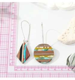 Retro Wooden Resin Geometric Bar Drop Dangle Earrings Two Tone Handmade Natural Wood for Women Girls Lightweight Bohemian Sta...