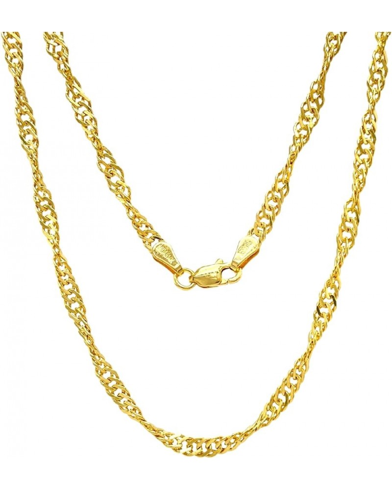 10K and 14K Real Gold Singapore Necklace - 2.45mm 3.1mm 4.8mm Diamond Cut Twisted Chain Necklace - Dainty Yellow Gold Chain F...