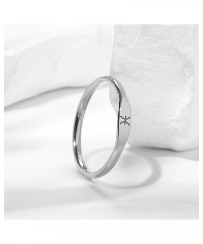 Women's Stainless Steel 12 Zodiac Constellation Ring Astrological Symbols Signet Ring Silver-Pisces $7.31 Rings