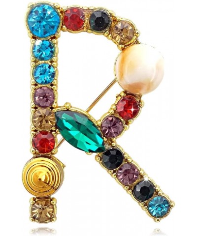 Letter Brooch Pins Initial Colorful Rhinestone Resin Brooch for Women Crafts Breastpin Gold A-Z Gold R $7.79 Brooches & Pins