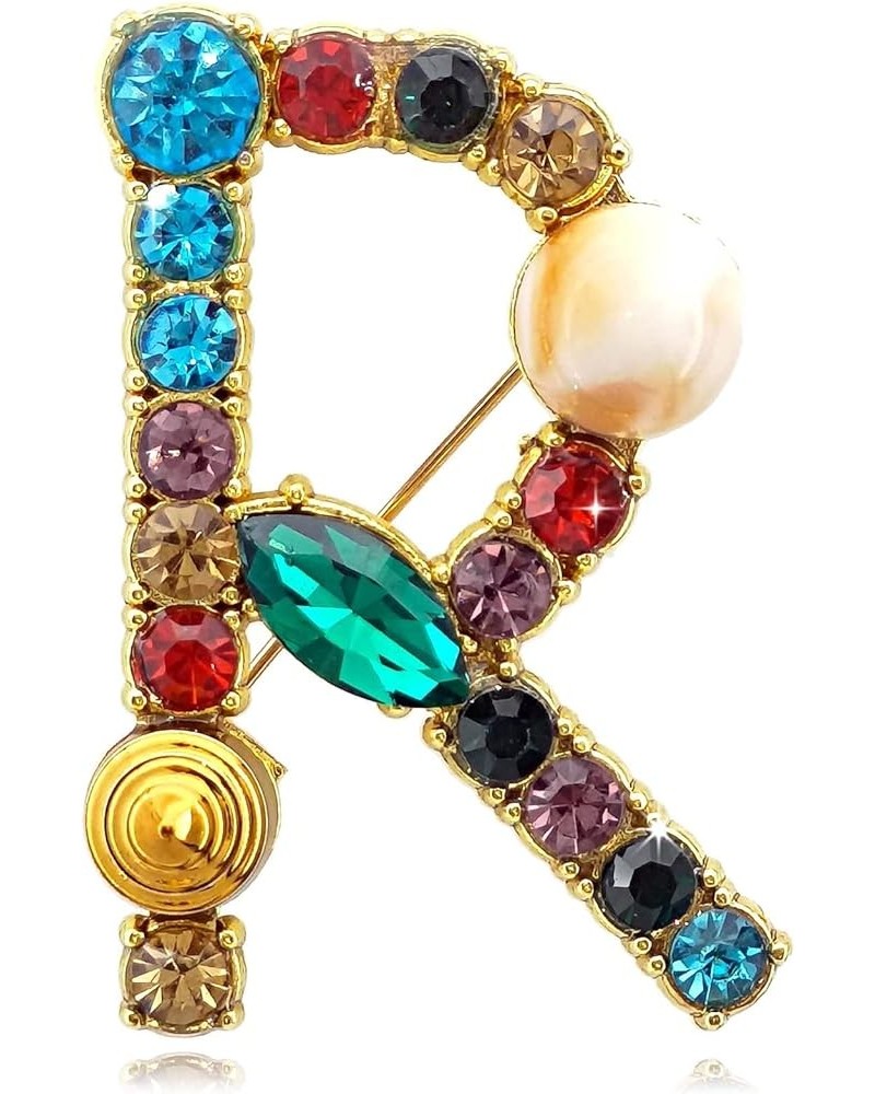 Letter Brooch Pins Initial Colorful Rhinestone Resin Brooch for Women Crafts Breastpin Gold A-Z Gold R $7.79 Brooches & Pins