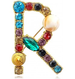 Letter Brooch Pins Initial Colorful Rhinestone Resin Brooch for Women Crafts Breastpin Gold A-Z Gold R $7.79 Brooches & Pins