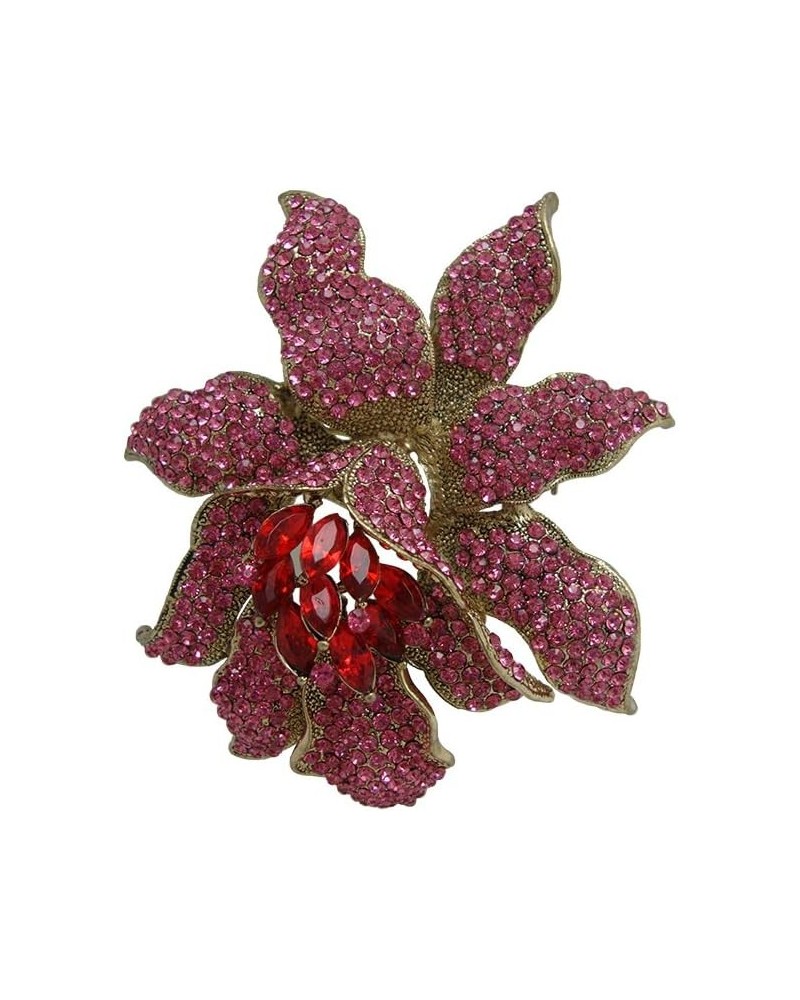 TTjewelry Classic Crystal Rhinestone Large Flowers Orchid Brooch Pins Woman Jewelry B10461600 Red $10.75 Brooches & Pins