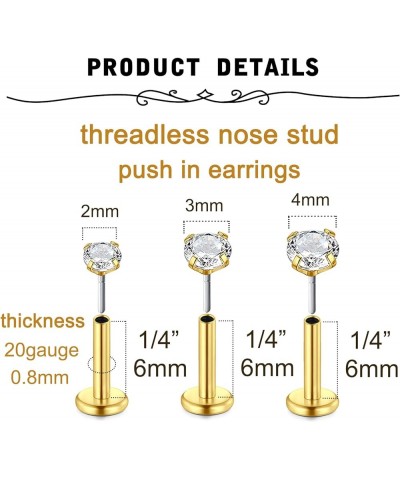 Nose Studs 20g 18g Nose Rings Studs Nose Stud L Shaped Surgical Stainless Steel Diamond Small Nose Stud for Women Men Corkscr...