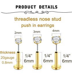 Nose Studs 20g 18g Nose Rings Studs Nose Stud L Shaped Surgical Stainless Steel Diamond Small Nose Stud for Women Men Corkscr...