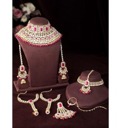 Indian Traditional Bridal Choker Necklace Matha Patti Nose Ring Haath Phool Earrings Bollywood Jewelry Rani Pink $29.44 Jewel...