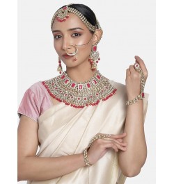 Indian Traditional Bridal Choker Necklace Matha Patti Nose Ring Haath Phool Earrings Bollywood Jewelry Rani Pink $29.44 Jewel...