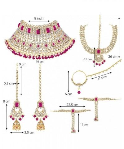 Indian Traditional Bridal Choker Necklace Matha Patti Nose Ring Haath Phool Earrings Bollywood Jewelry Rani Pink $29.44 Jewel...