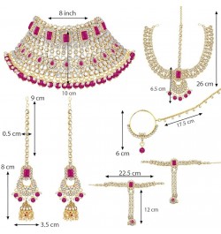 Indian Traditional Bridal Choker Necklace Matha Patti Nose Ring Haath Phool Earrings Bollywood Jewelry Rani Pink $29.44 Jewel...