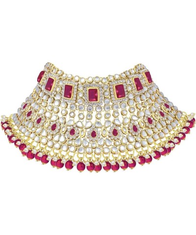 Indian Traditional Bridal Choker Necklace Matha Patti Nose Ring Haath Phool Earrings Bollywood Jewelry Rani Pink $29.44 Jewel...