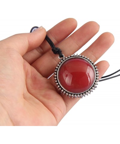 Handmade Bronze Color Multiple Ring Pendant Necklace Boho Style Long Leather Rope Sweater Necklace for Women Round red stone ...