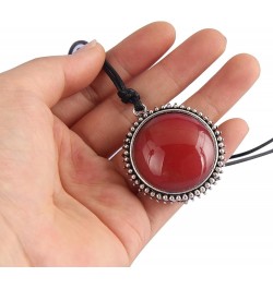 Handmade Bronze Color Multiple Ring Pendant Necklace Boho Style Long Leather Rope Sweater Necklace for Women Round red stone ...