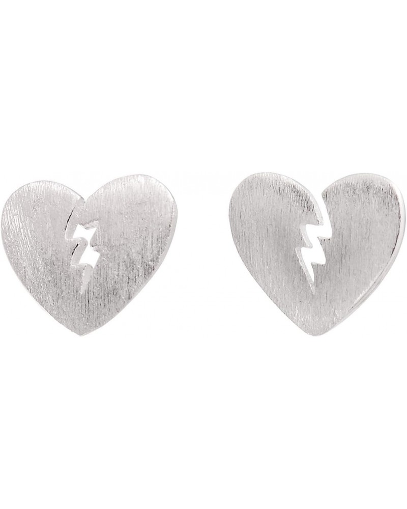 Broken Heart Stud Earrings 925 Sterling Silver Post Back Ear Studs $7.00 Earrings