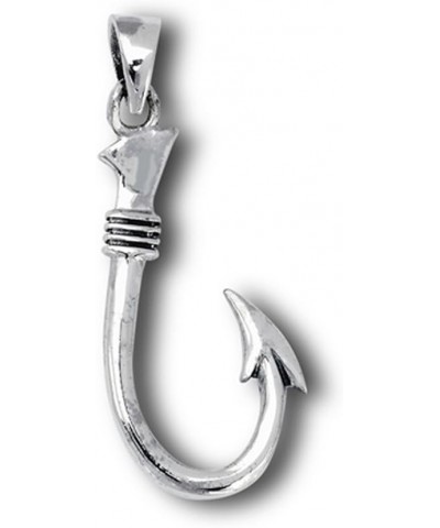 Fishing Hook Pendant .925 Sterling Silver Sea Ocean Fish Fisherman Sport Charm $11.62 Pendants