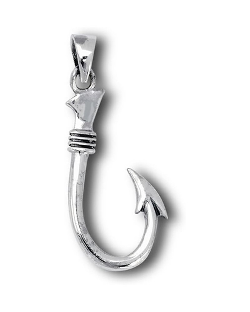 Fishing Hook Pendant .925 Sterling Silver Sea Ocean Fish Fisherman Sport Charm $11.62 Pendants